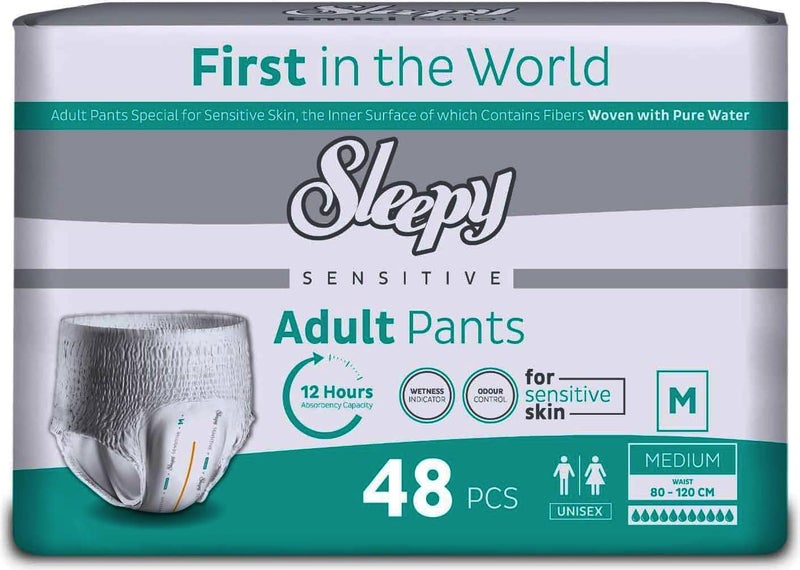 Sleepy Sensitive Adult Pants - Medium (80-120 CM) - 48 Count - Unisex Pull-Up Diapers for Sensitive Skin - Image 1